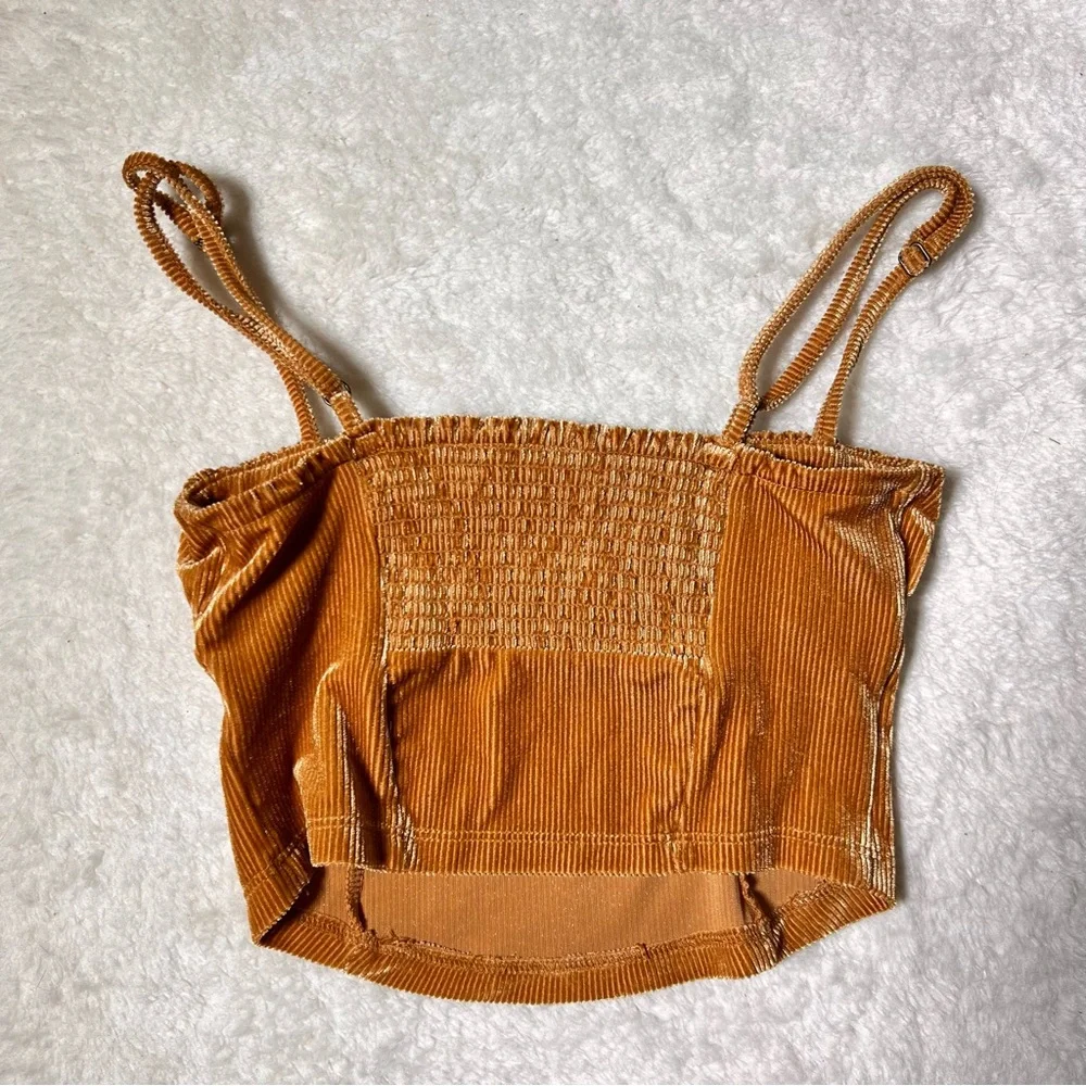 Urban Outfitters Eden Velvet Golden Brown Ruched Cami Crop Tank Top - Picture 5 of 10
